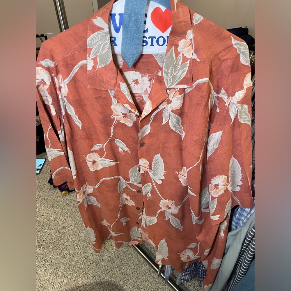 Axist Orange Hawaiian Shirt with Floral Print - Size XL